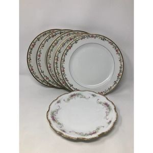 5 Vintage Limoges French Dinner Plates Floral Gold Trim One Serving Plate